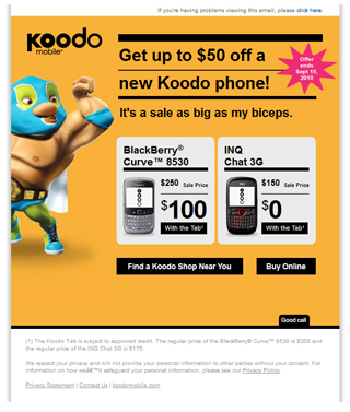 Koodo - Handset Sale - July 2010 - Email Design and Coding
