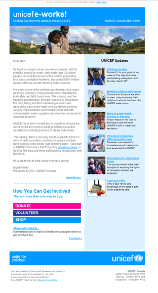 UNICEF - E-works Newsletter - March 2008 - Email Design and Coding