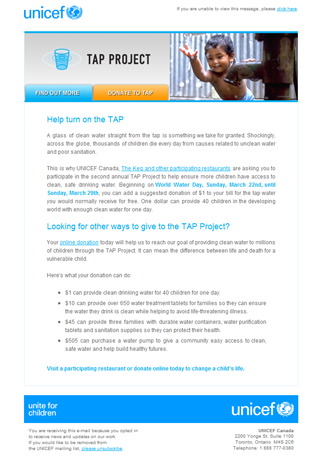 UNICEF - Tap Project - January 2009 - Email Design and Coding