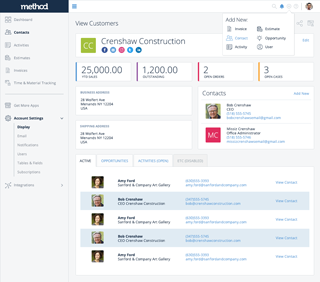 Method:CRM - Contacts Dashboard - Global Add