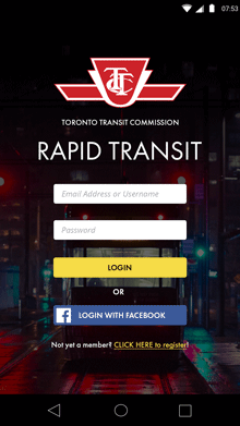 TTC Rapid Transit - Login Screen