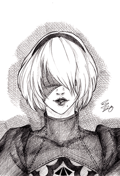 Sketch of 2B from NieR:Automata