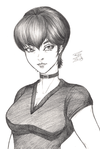Sketch of a girl with a bob-cut