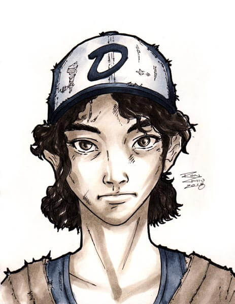 Drawing of Clementine from The Walking Dead, rendered witih Copic markers