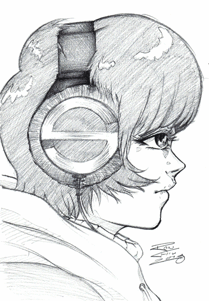 Sketch of a girl wearing headphones