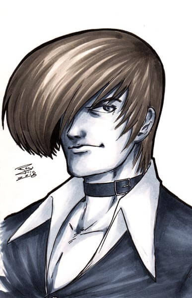 Drawing of Iori from King of Fighters, rendered with Copic Markers